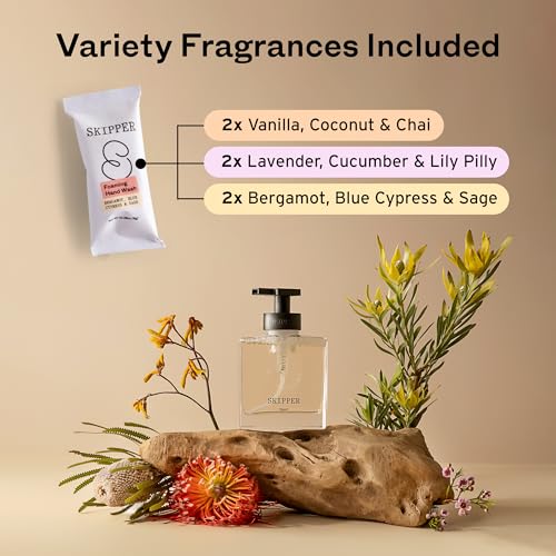 Tirtyl Skipper Hand Wash Duo Kit Glass - 2 Glass Foaming Dispensers + 6 Tablet Refills (6x 8 fl oz bottles of soap) + 1 Storage Tin - Variety Fragrances