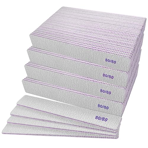 80/80 Grit Nail Files (100 Pcs), Coarse Emery Boards for Acrylic Nails and Gel Nails, Nail File Double Sided 80 Grits Emory Professional Nail Filers Pack