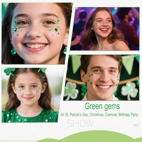 500pcs St. Patrick's Day Face Gems - Green Rhinestones for Face, Body, Nails | Self-Adhesive Sparkly Shamrock Jewels for Makeup,St. Patrick¡¯s Day Party Decorations, DIY Crafts Supplies