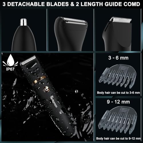 Electric Groin Hair Trim Ball Trimmer for Men Body Shaver Below-The-Waist Groomer Nose Hair Trimmer Waterproof Cordless 3 in 1