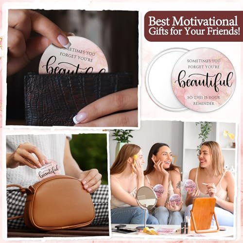 Inspirational Mini Compact Mirror Bulk for Women Pink International Women's Day Gifts Portable Round Purse Mirrors Employee Appreciation Gift for Coworker Nurse(50 Sets,Beautiful)