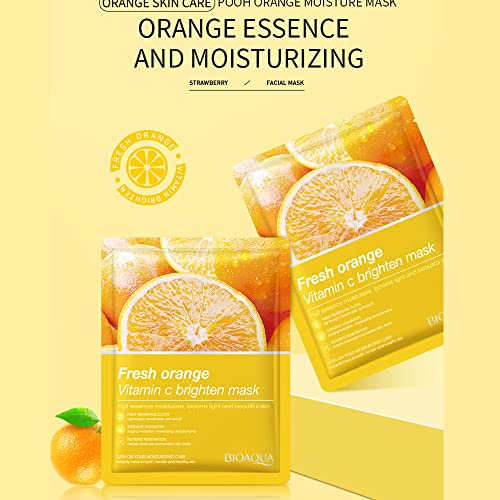 BIOAQUA Fruit Flower Extract Vitamin C Facial Mask Plant Essence Moisturizing Fiber Membrane Cloth Deep Moisturizing Face Skincare 25g x 8pcs