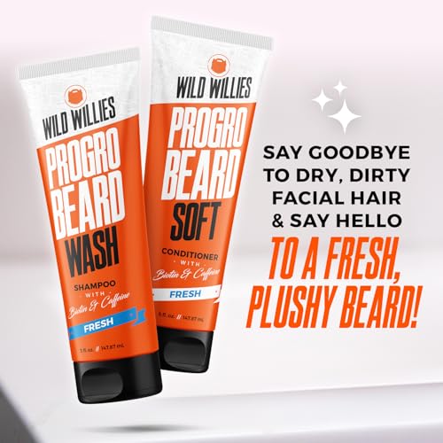 Wild Willies Complete Beard Grooming Kit for Men - Includes 5 Piece Grooming Kit, PROGRO Shampoo Wash & Conditioner, & Premium Hair Oil for Daily Use, Beard Growth & Hydration