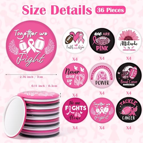 Y1tvei Breast Cancer Awareness Mirrors - 36Pcs Pink Ribbon Motivational Encourage Gift for Christian, Survivor Portable Mini Mirror Inspirational Thanksgiving Birthday Gifts for Christmas Party Favors