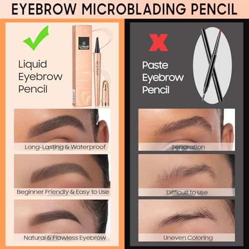 Eyebrow Pen - Upgraded 3D Liquid Eye Brow Microblading Pencil With Micro 4 Point Lift & Brow Pen Snatch, Long-Lasting Waterproof, Valentine's Day Gifts for Her (Light Brown)
