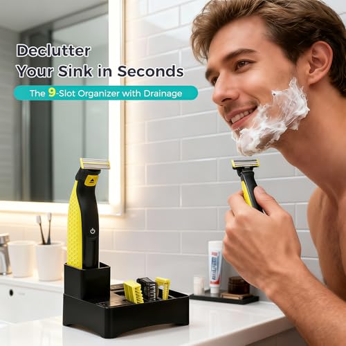 9-Slot Shaver Stand with Drain Holes for Philips Oneblade - Countertop Organizer for Razor, Heads & Accessories £¬Not Include Accessory