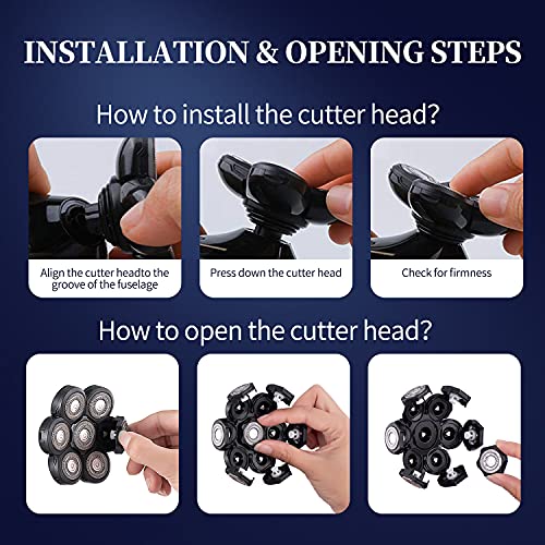 Electric Shaver Replacement Head Upgraded 7D Mens Electric Shaving Head Freedom Bald Shavers Blades Wet & Dry Electric Razor Floating Replacement Heads Close Head Shavers Replacement Blades (Gray)