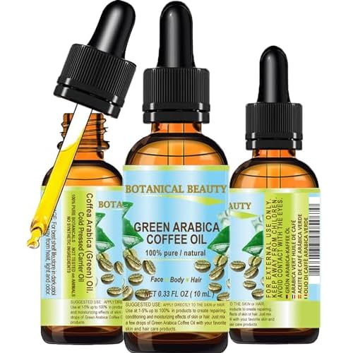Botanical Beauty GREEN ARABICA COFFEE OIL Brazilian 100% Pure Virgin Unrefined for Face, Skin, Hair, Lip, Nails. Anti - Aging Face Oil (0.33 Fl Oz)
