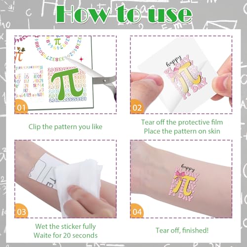 8 Sheets 200+ Pi Day Temporary Tattoos Stickers Pi Symbol 3.14 Math Party Decoration Favors Tattoo Stickers Gifts Rewards Supplies