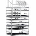 Cq acrylic 4 Pack Clear Makeup Organizer Countertop,Stackable 11 Drawers Skincare Organizer,Cute Skin Care Organizer for Vanity Hair Clip,Jewelry,Beauty Product Desk and Make Up Organizers for Vanity