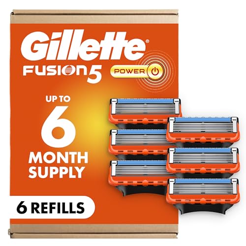 Gillette Fusion5 Power Razor Refills for Men, 6 Razor Cartridges, Larger Lubrication Strip, Precision Trimmer, 5-Blade Razor Blades for Close Shave, Holiday Gifts for Men