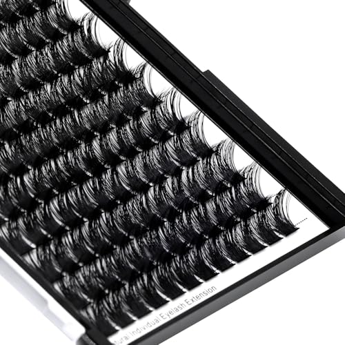 Large Tray-Grafted Wide Stem Individual False Eyelashes Thick Base 120 Clusters D Curl Natural Long Volume Eye Lashes Extensions Dramatic Look 8-20mm Available (14mm)