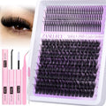 Lash Clusters Kit with Spikes Volume Cluster Eyelash Extension Kit Spiky Eyelash Clusters Wispy Lash Extension Kit 200D Individual Lashes with Lash Glue and Tweezers DIY at Home by zanlufly