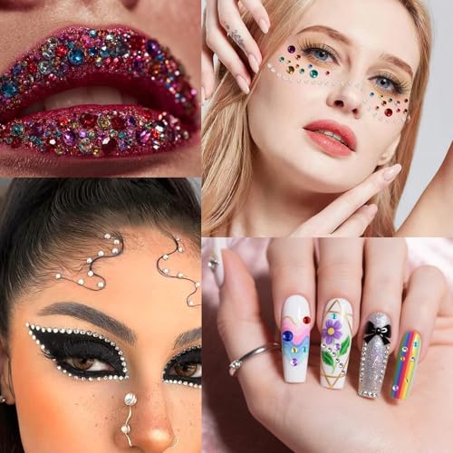 1550Pcs Self Adhesive Rhinestones Pearl for Face Makeup 15 Colors Rainbow Rhinestones Eyes Makeup Stick on Pearls Stickers DIY Nail Decorations