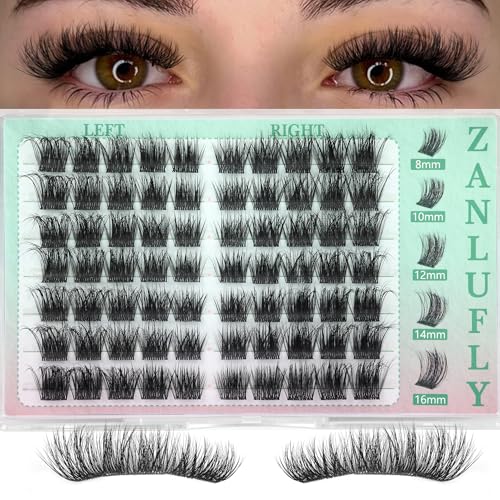 zanlufly Cat Eye Lash Clusters Pre-mapped Eyelash Clusters Wispy Cluster Eyelash Extensions Left Right Individual Lashes Fox Eye Cluster Lashes Light volume Lash Extension (Thin Soft,8-16mm)