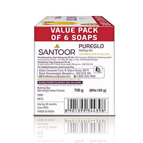 Santoor Glycerine PureGlo Soap 125g (Pack of 6)