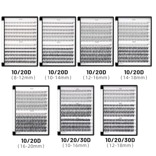 Bodermincer Lash Extension 240pcs C Curl 10D/20D Cluster 8/9/10/11/12mm,10/11/12/13/14mm,12/13/14/15/16mm Mixed Individual Cluster Lashes (10D+20D 12/13/14/15/16mm and Under Eyelashes)