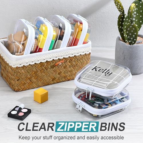 12 Pcs Clear Hard Zipper Case Plastic Zipper Pouch with 5 Sheets Alphabet Stickers Double Toy Storage Organizer Makeup Case for Travel Building Blocks Puzzles Cosmetic(5 x 5 x 2¡±)