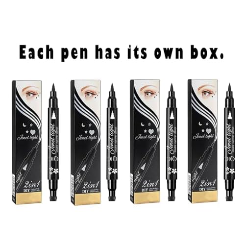 Face Stamp & Eyeliner Set, 4 PCs Black Shape Stamps and Felt Eye Liners, Dual ended 2-in-1 Eye Makeup Pen