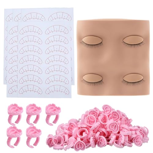 Pretty memory Lash Practice Kit with Mannequin Head, 100 Pcs Glue Rings for Eyelash Extension, 35 Pairs of Lash Mapping Stickers, Eyelash Extension Supplies for Practice