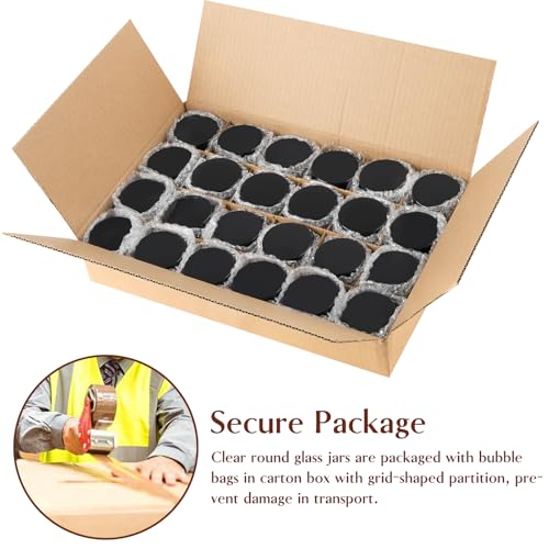 TUZAZO 2 Oz Thick Amber Round Glass Jars with Inner Lids and Black Lids, 24 Pack Small Empty Candle Making Jars/Cosmetic Containers for Lotions, Creams, Body Butters, Essential oil Beauty Products