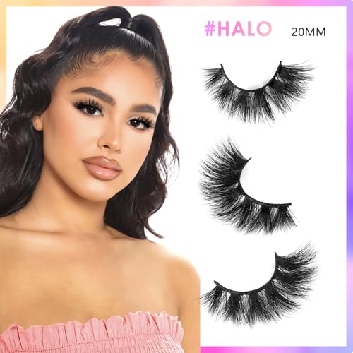 20mm Mink Lashes, 3D Real Mink Lashes, 3 Pairs Fluffy Dramatic False Eyelashes, 100% HandMade Mink Lshes, 6D Wispy Long Thick Full Volume Strip Eye Lashes, Cruelty Free (Party Time)