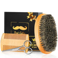 Beard Brush Beard Comb Set for Men Dad: Beard Care Kit Mens Gifts, Natural Boar Bristle Brush Pear Wood Comb, Great for Travel Facial Hair Grooming as a Styling Tool, Growth, Detangles, Shine