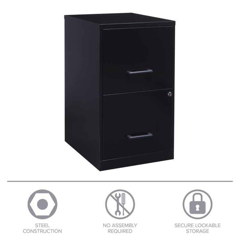 18-Inch Deep 2-Drawer Metal File Cabinet in Black for Office & Home