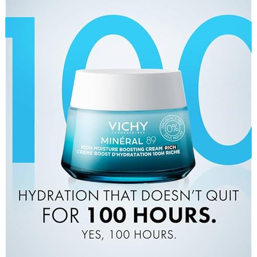 VICHY Mineral 89 Rich Cream, 100H Moisture Boosting Cream, Hydrating Face Moisturizer with Hyaluronic Acid, Niacinamide and Lipids, Daily Face Moisturizeer with Rich Texture for Dry Skin