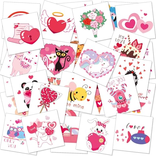 JUNEBRUSHS 180 Pcs Valentine's Day Temporary Tattoos, Valentines Tattoos Stickers 30 Styles Face Make up Goodie Bag Stuffers Gift Filler for Valentines Accessories Party Favors Decorations