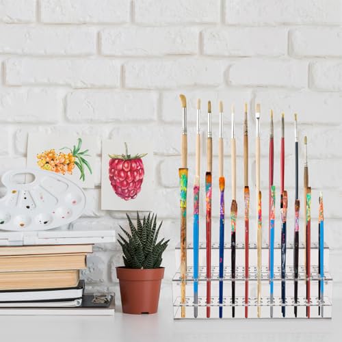 Acrylic Pen Holder Storage Box with Multi-Slot Design 2-Tier 48-Slot Large Capacity Pencil Organizer and Brush Stand for Desk Makeup Brushes Markers and Art Supplies