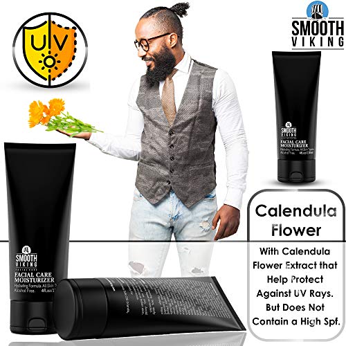 Smooth Viking Men's Face Moisturizer - Daily Hydrating Face Lotion, 4 oz - Alcohol-Free Facial Cream for Sensitive, Dry, and Oily Skin - Age-Defying Skin Firming Formula