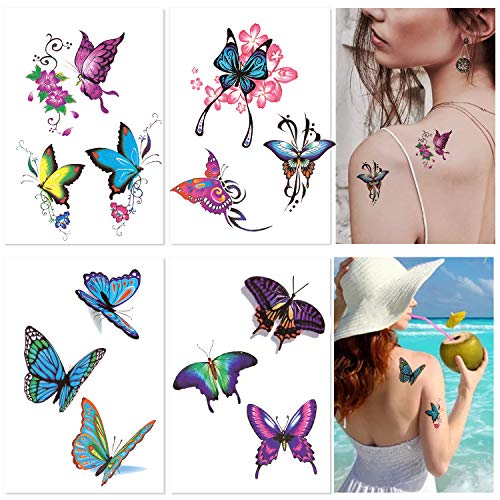 50 Sheets Butterfly Temporary Tattoos for Women Girls Kids - Colorful Body Art 3D Fake Tattoos, Butterfly Party Favors