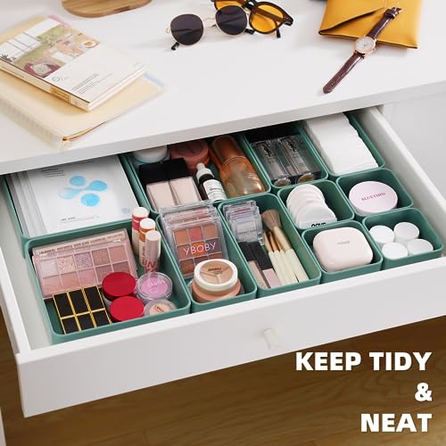 CHANCETSUI Makeup Organizer Stackable Drawer Organizer Set, Bathroom Desk and Vanity Countertop Organizer Trays Cosmetics Display for Brushes, Lotions, Perfumes, Lipstick and Nail Polish, Green