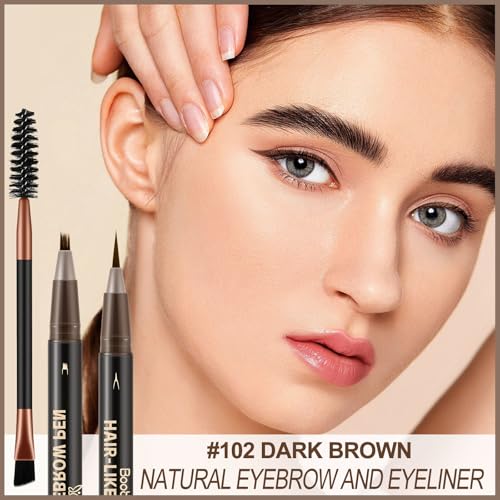 Boobeen 3pcs Waterproof Eyebrow Pen£¬Dual-Ended Eyeliner Microblading Eyebrow Pencil for Women£¬Long Lasting Hair-Like Brow Pen with Brow Brush£¬Dark Brown