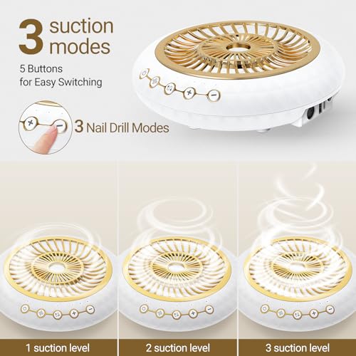2 in 1 Nail Dust Collector Quiet , 5000RPM Vacuum Fan Extractor with Reusable Filter & 30000RPM Electric Nail Drill File Professional with 6 Bits - Home/Salon Use, Pros Tech & Beginners