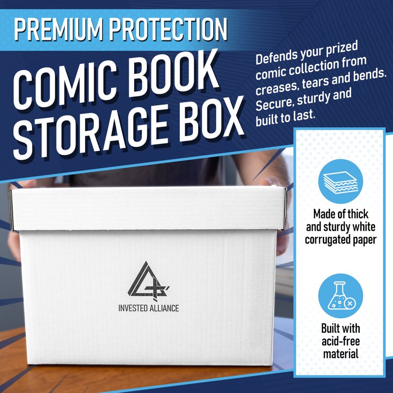 Invested Alliance 5 Pack Short Comic Book Storage Boxes with Lids - White Cardboard Box 150-175 Comics