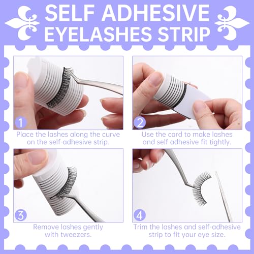 DSLONG 5 Pairs Natural Look D Curl Eyelashes With 18PCS Self Adhesive Eyelashes Strips, Manga Lashes Fluffy Cat Eye Lashes Looks Like Eyelash Extensions (D Curl)