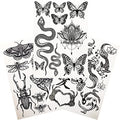 Temporary Tattoo for Adult Women - 3 Sheets - Black Big Moth Snakes Lotus Beetle Scorpion Dragonfly Bee Insect Koi Fish Skulls Love Kanji Sleeve Words Adults Tattoos