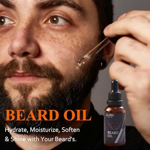 DUAIU Beard Grooming Kit for Men Care, Beard Oil & Beard Balm, Boar Bristles Brush, Multi-Comb and Scissors for Beard and Moustache Trimming and Styling - Great for Dad/Husband/Boyfriend Use