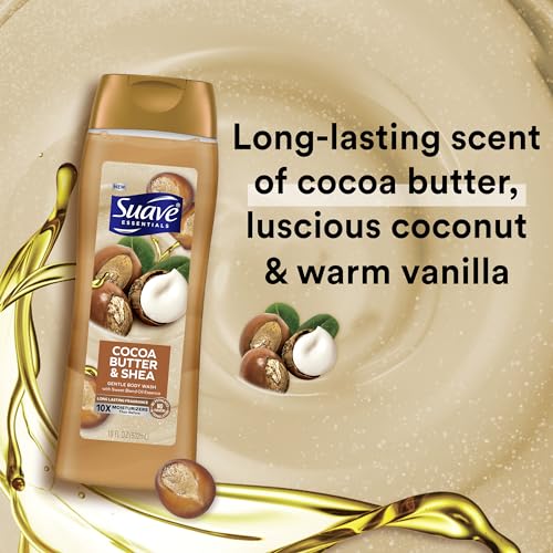 Suave Moisturizing Body Wash, Cocoa Butter and Shea with Vitamin E Extract, No Parabens, No Phtahaltes, 18 Oz Pack of 6