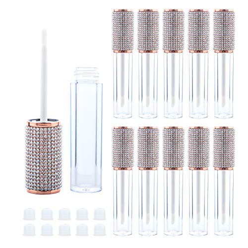 10 Pack Diamond Lip Gloss Wand Tubes, 5ml Empty Containers, Lip Balm Bottles with Rubber Stoppers for Cosmetic Business (Crystal Rhinestone)