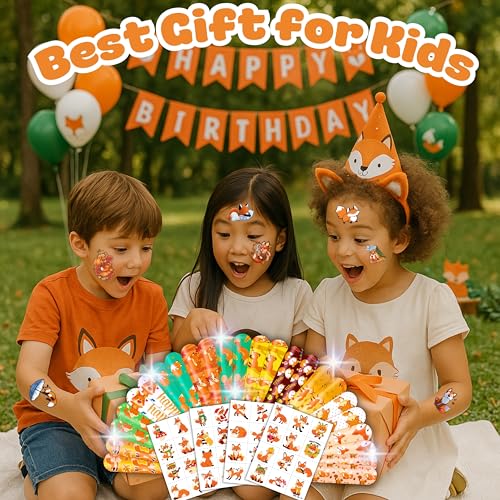 72 PCS Fox Party Set - 24 PCS Temporary Tattoos & 24 PCS Slap Bracelets - Fun Fox-Themed Gifts for Kids, Girls, Boys - Perfect for Birthday Parties, Baby Showers, Classroom Rewards, Party Decorations