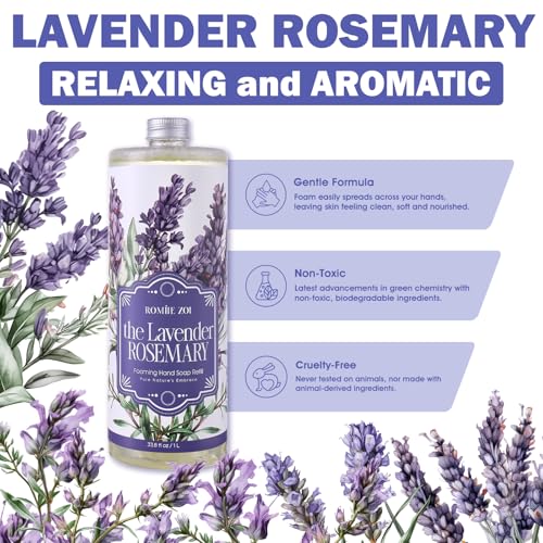 ROMIIE ZOI Foaming Hand Soap Refill Gift Set-3 Pack with Dispenser, Cruelty-Free and Biodegradable Formula, Moisturizing with Essential Oil for Sensitive Skin,Lavender Rosemary Scent,(33.8 Fl Oz x 3)