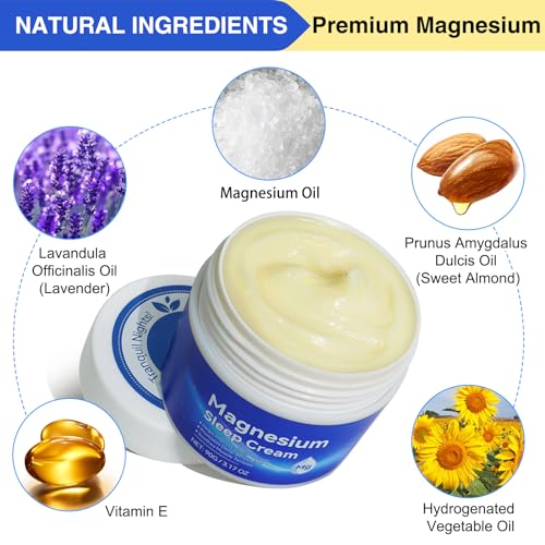 Magnesium Cream,Topical Magnesium Cream with Pure Zechstein Magnesium,Magnesium Lotion,Rich in Almond Oil, Lavender, Vitamin E,Topical Magnesium Oil for Feet, 3.17 OZ