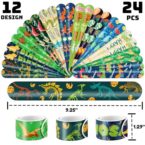 48 PCS Dinosaur Party Favors 24PCS Tattoos 24PCS Slap Bracelets Wristbands Perfect for Dino Themed Birthday Baby Showers or Classroom Rewards Ideal Decor and Gifts for Girls and Boys