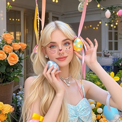 Totelux Easter Rabbit Face Tattoos Glitter Bunny Tattoos Cute Face Stickers with Gems Eye Body Fake Temporary Tattoo for Adult kids Makeup Easter Party Decoration Supplies