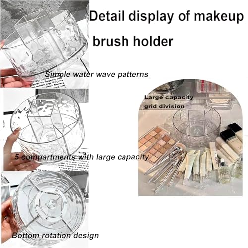 Multifunction Cosmetic Organizer, Rotating Makeup Brush Holder with Multi-Compartment Design, Countertop Organizer for Vanity, Bathroom Counter, Pantry, Cabinet (Transparent Ripple)