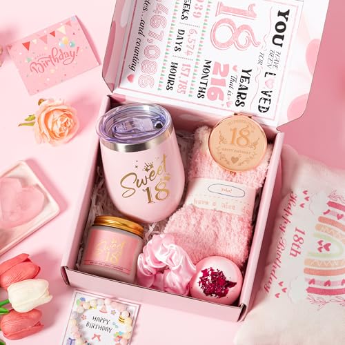 18th Birthday Gifts for Girls, Happy 18th Birthday Gift Ideas Set for Her,Cute Unique Turning To 18 Year Old Birthday Gifts Basket Presents Set for Women,Best Friend, Sister, Daughter,Female