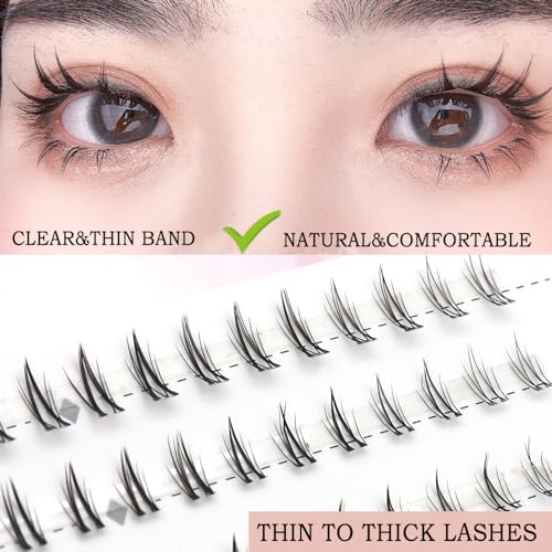 Bottom Lash Crescent Shape DIY Eyelash Extension 90Pcs Lower Individual Lash Clusters Clear Band Wispy Natural Clusters(7mm) Matched Thin to Thick Natural Eye Makeup Effect